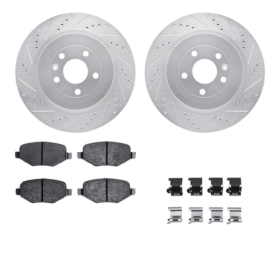 Dynamic Friction Company Rear Brake Rotors-Drilled and Slotted-Silver with 5000 Advanced Brake Pads includes Hardware 7512-54163