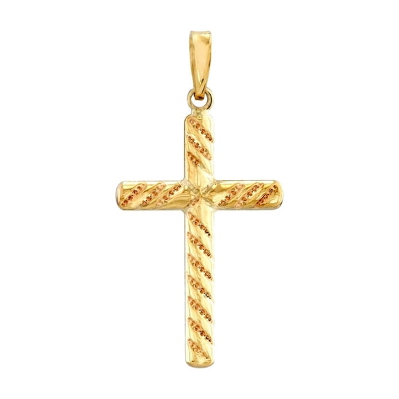 10k Yellow Gold 17mm Twisted Design Religious Faith Cross Pendant Necklace Pendant for Women