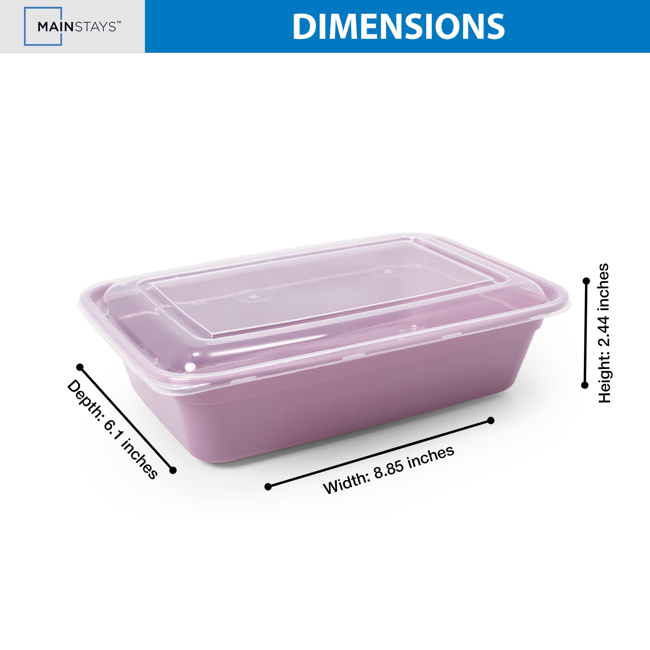 Mainstays 5-Pack 1-Compartment BPA-Free Plastic Meal Prep Food Storage Containers, 1L, Lilac Bloom