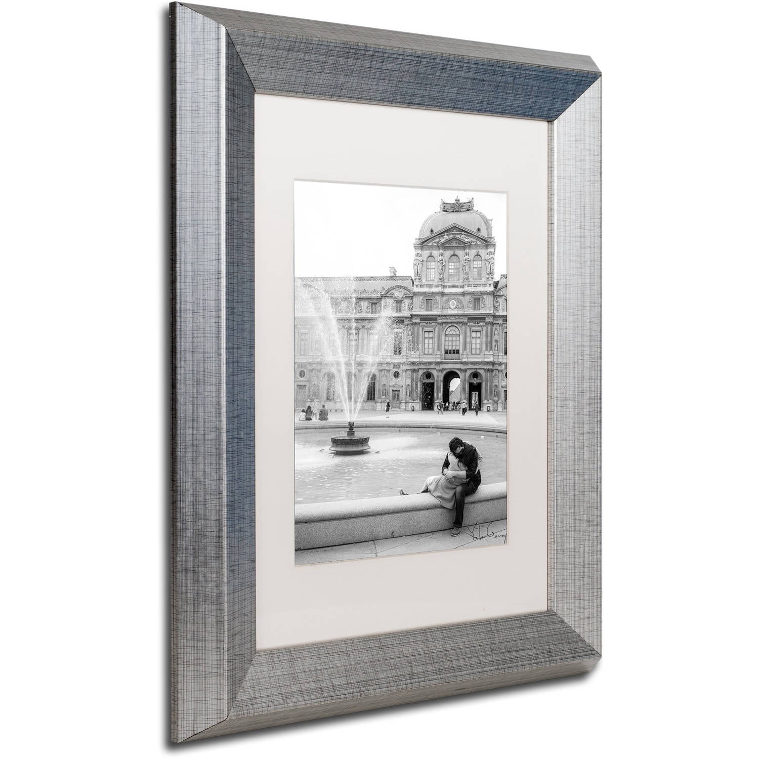 Trademark Fine Art "Paris Kiss" Canvas Art by Yale Gurney, White Matte, Silver Frame