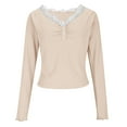 thumbnail image 5 of FRSASU Women Y2K Lace Patchwork Tee Top Long Sleeve Fairy Grunge T-Shirts Vintage Aesthetic Slim Top Beige, 5 of 6