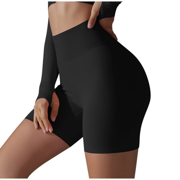 High Waisted Biker Shorts for Women-5" Tummy Control Fitness Athletic Workout Running Yoga Gym Shorts Black L