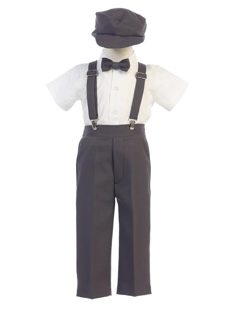 baby boy outfit with suspenders and hat