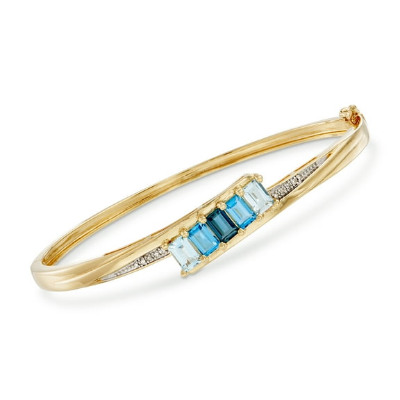 Ross-Simons 3.10 ct. t.w. Tonal Blue Topaz Bangle Bracelet With Diamond Accents in 18kt Gold Over Sterling, Women's, Adult