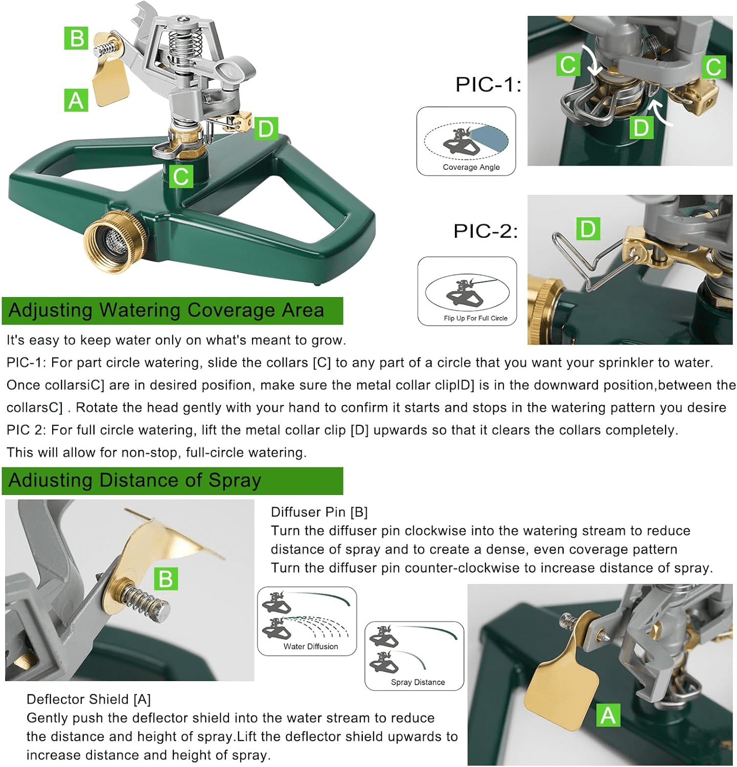 Sprinklers for Yard, Metal Impact Sprinkler with Metal Base, Heavy Duty Adjustable Circular Impulse Lawn Sprinkler for Medium to Large Lawn, Yard and Areas, Water Coverage up to 5,800 Sq. Ft