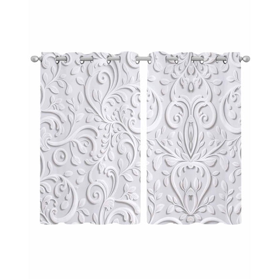 Floral Patterns Sheer Curtains 39 Inch Length 2 Panels Set for Living Room/Bedroom, Silver White Flowers Leaves Aesthetic Kitchen Curtains Grommet Semi-Sheer Curtains Window Treatments 27.5"x39"x2