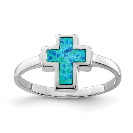 Synthetic Turquoise Band Gemstone Ring 925 Sterling Silver Cross Religious Synthetic Opal Band Ring Size 8.00 Gemstone Gifts For Women For Her ()