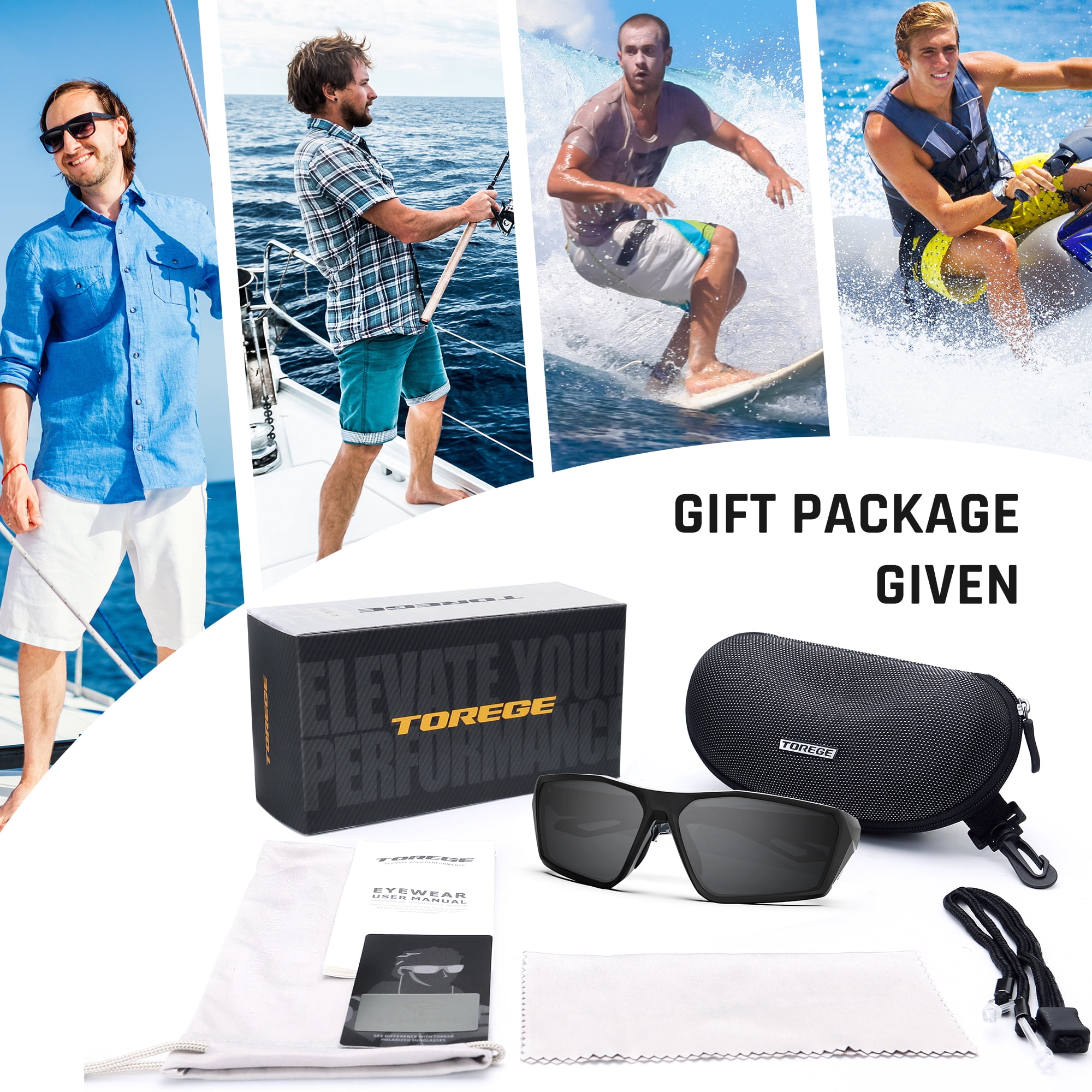 TOREGE Sports Polarized Unisex Sunglasses for fishing cycling running golfing Sunglasses Durable Lens