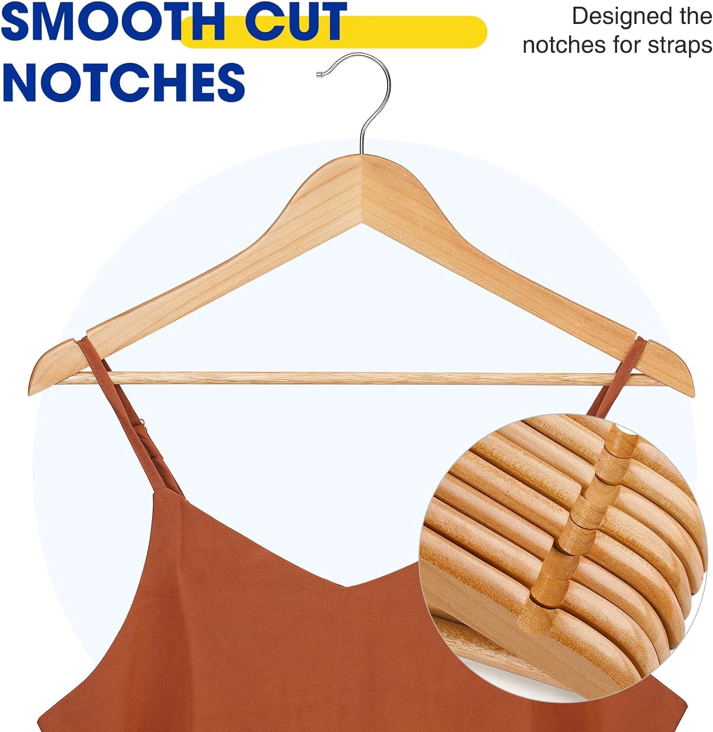 30 Pack Wooden Hangers,Wooden Clothes Hangers with Smooth Pant Bar and Shoulder Notches,Heavy Duty Hangers with 360-Degree Rotatable Hook, Coat Hangers for Coats,Shirts,Dress,Pants,Natural