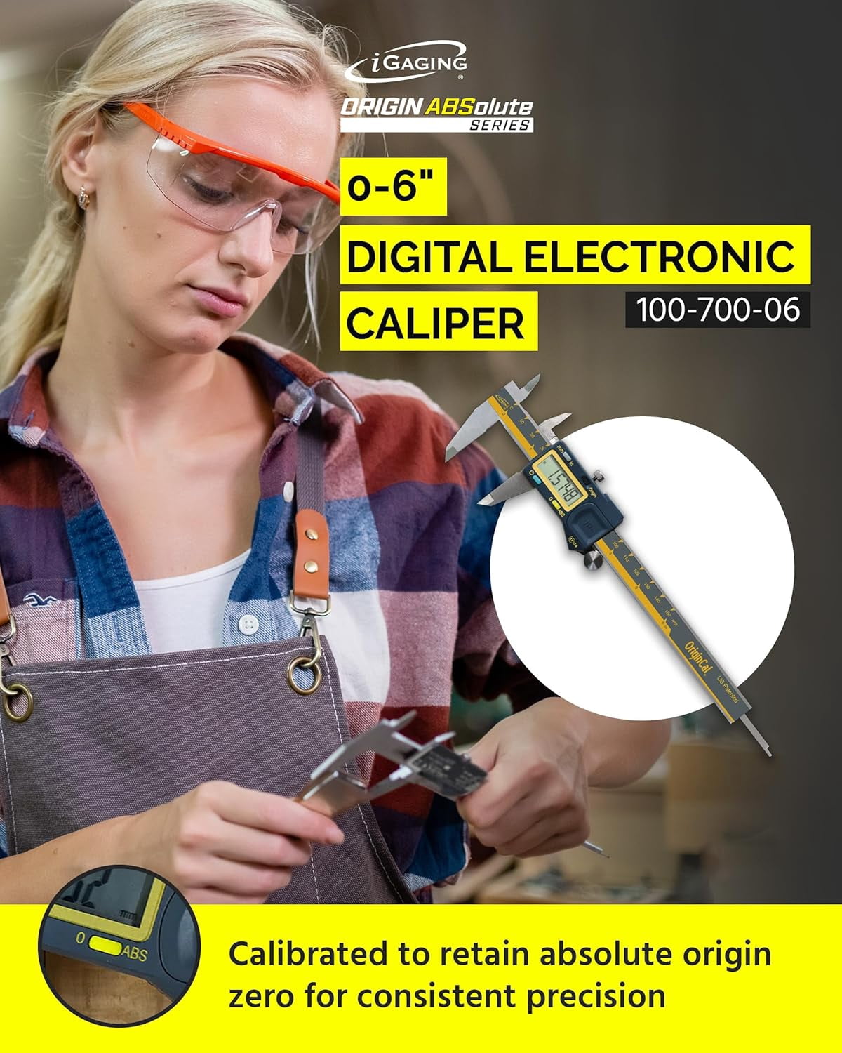 Absolute Origin 0-6" Digital Caliper, IP54 Stainless Steel, SPC/USB Output Port, Inch & Metric Modes, Case, Manual
