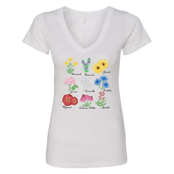 Inktastic Italian Wild Flower Chart Women's V-Neck T-Shirt