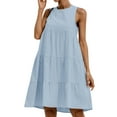 thumbnail image 3 of HUBERY Women Pleated Stitching Back Keyhole Crew Neck Sleeveless Midi Dress, 3 of 5
