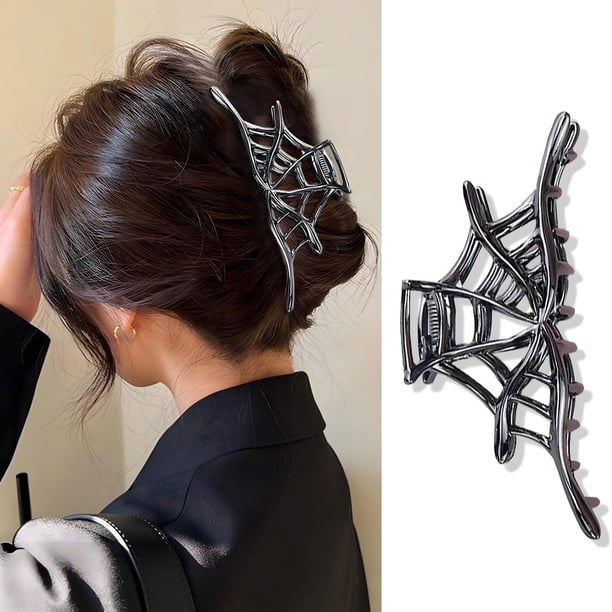 Pinzas para el cabello de metal con telaraña Pinzas para el cabello de aleación Estilo punk para disfraces de Halloween Accesorios para el cabello 1 pieza Pinza para el cabello de metal para cabello f