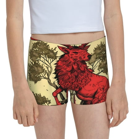 Pofeuu Mythical Red Stag Illustration Print Soft Cotton Girls Boyshort panties Toddler Underwear-XX-Small