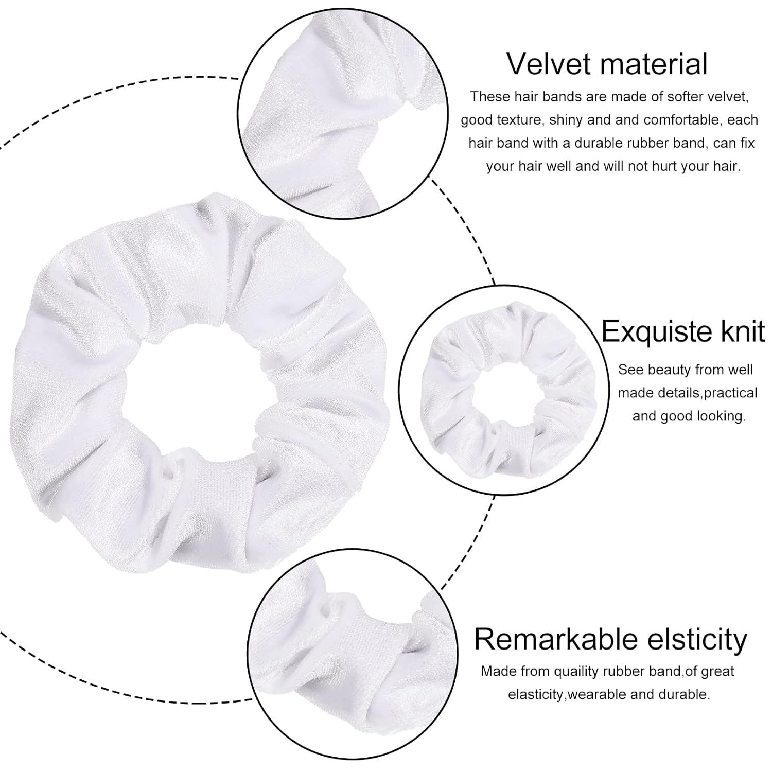 12 Pieces Hair Scrunchies Velvet Elastics Scrunchy Bobbles Soft Hair Bands Hair Ties for Women Teenage Girls (White)