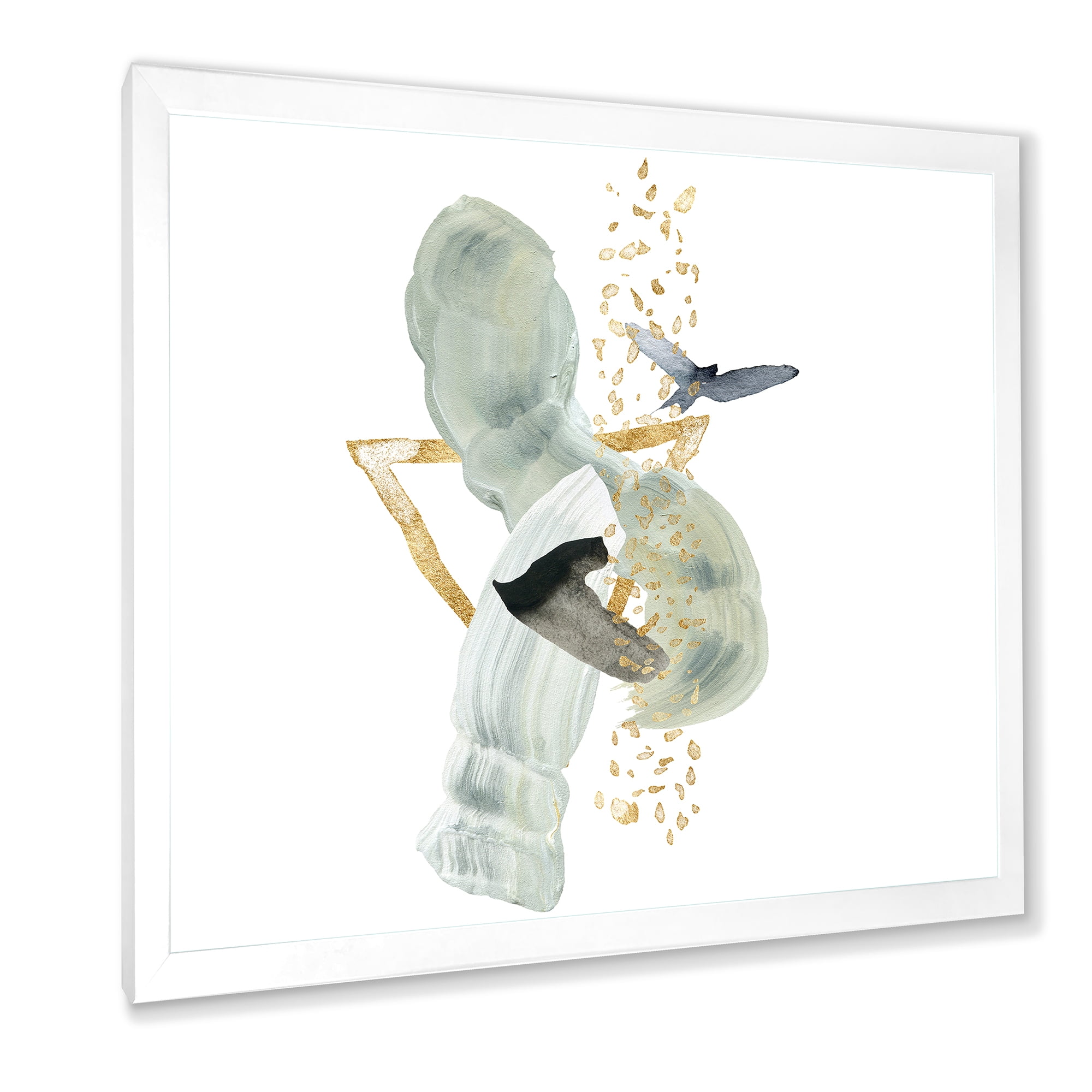 Designart 'Abstract Golden Mountain With Bird and Moon' Modern Framed Art Print