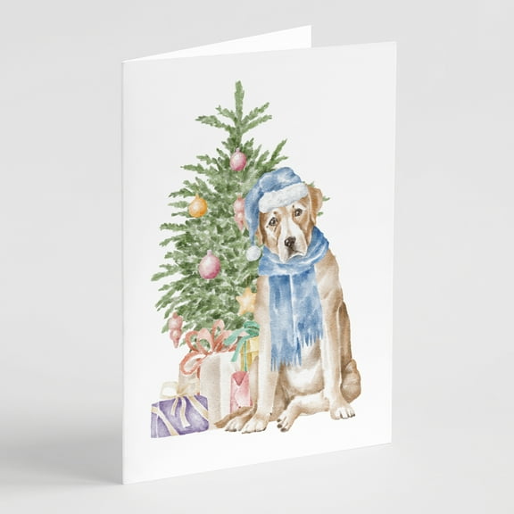 Carolines Treasures CK8241GCA7P Labrador Retriever Yellow Christmas Presents and Tree Greeting Cards and Envelopes Pack