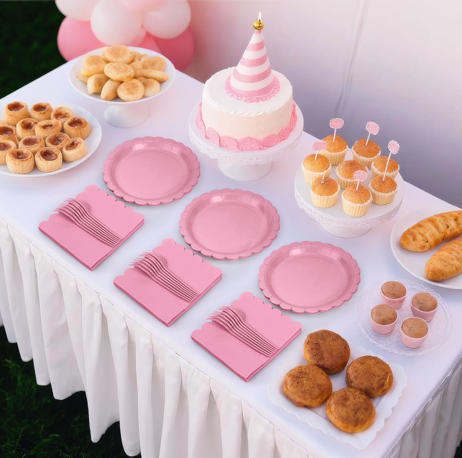 Inadays Pink Disposable Dinnerware Set for 25, 175-Piece photo 5