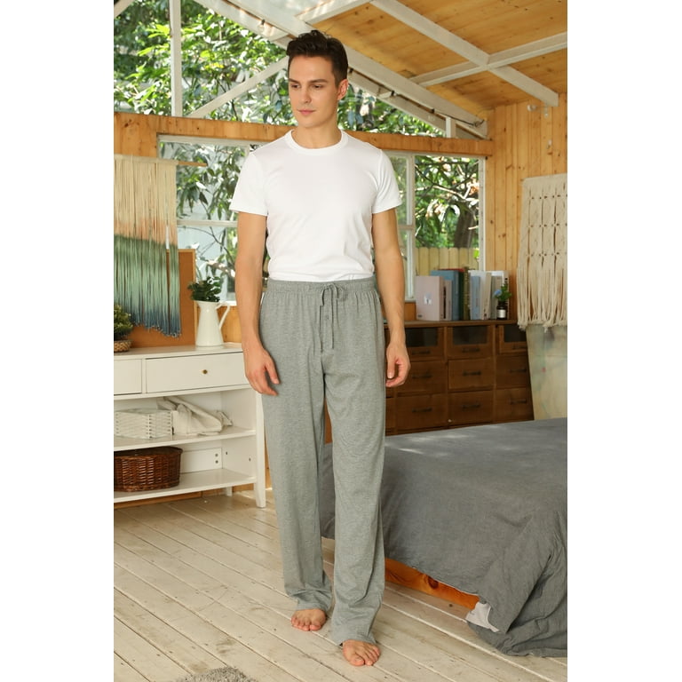 VULCANODON Mens Cotton Pajama Pants Soft Lightweight Sleep Pj Bottoms Lounge Pant with Pockets Light Grey Mel L