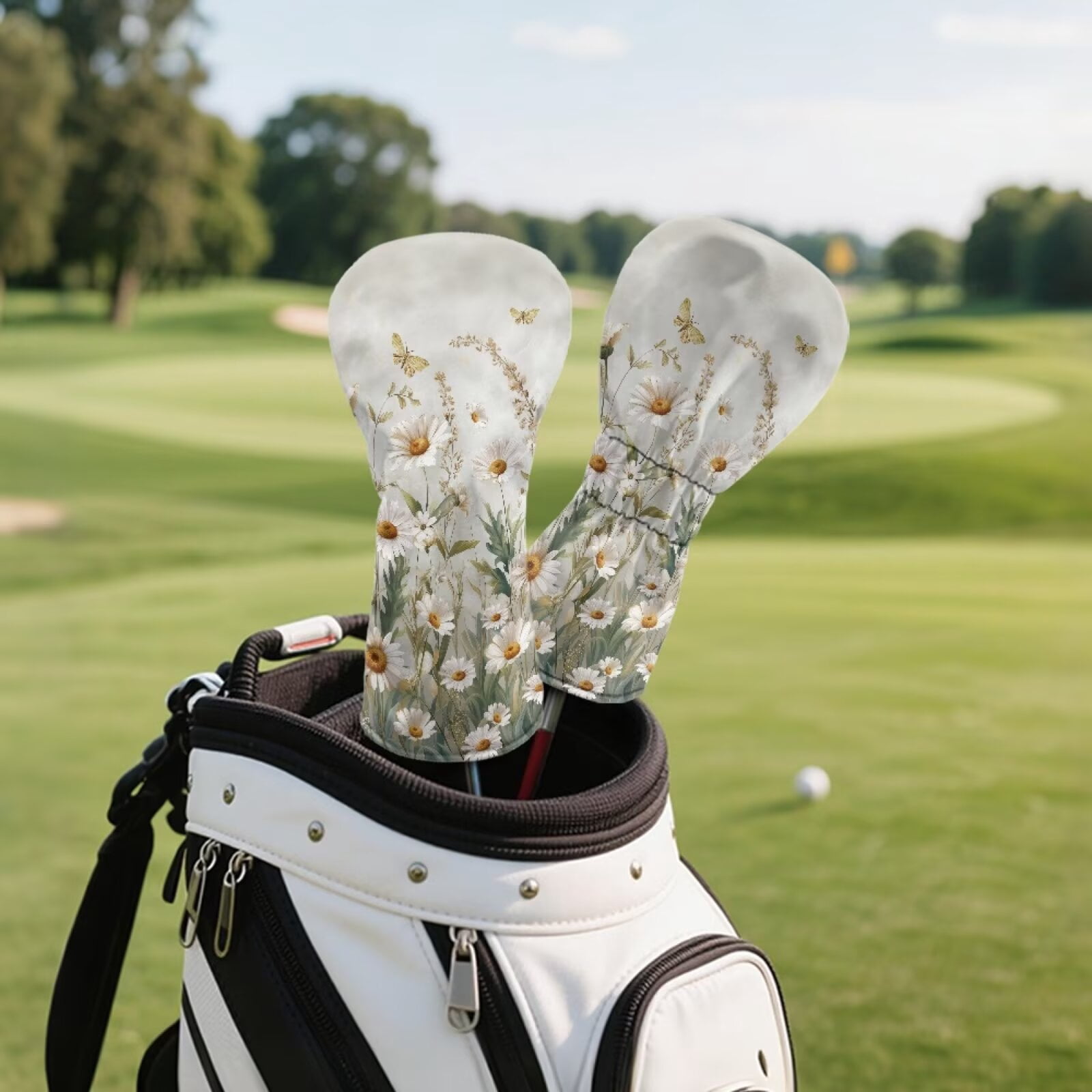 Uorisanigo Golf Club Head Covers for Driver, Fairway #3#5, Hybrid - Daisy Print Golf Accessories for Women Men - Waterproof PU Leather & Double Elastic Band Accessories
