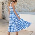 thumbnail image 6 of GEWSEY Women's 2025 Summer Spaghetti Strap Maxi Dresses Plaid Square Neck A Line Casual Beach Vacation Long Sundress (Blue, XXL), 6 of 8