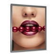 thumbnail image 2 of Designart 'Girl With Red Pearls In Mouth In A Sensual Pose' Modern Framed Art Print, 2 of 4