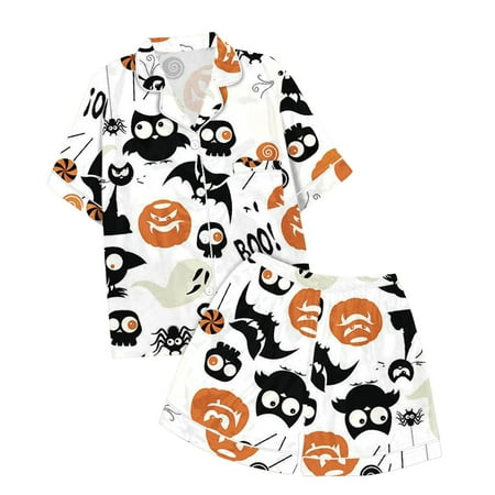 

18 Month Girl Pajamas Children S Leisure Printed Button Collar Short Sleeved Top Shorts Pajama Set B-Dark Purple 6-7 Years