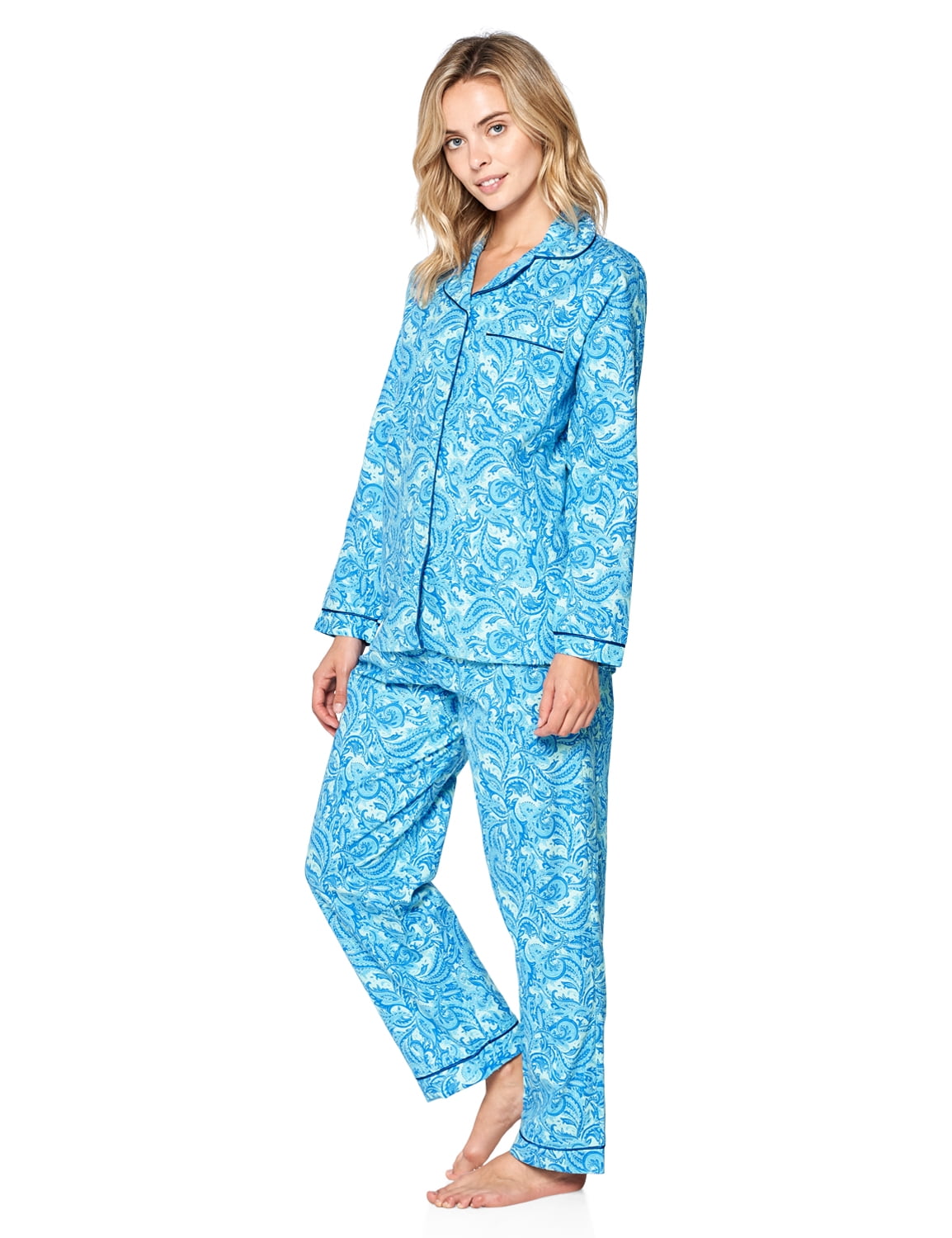 Casual Nights Women's Flannel Long Sleeve Button Down Pajama Set ...