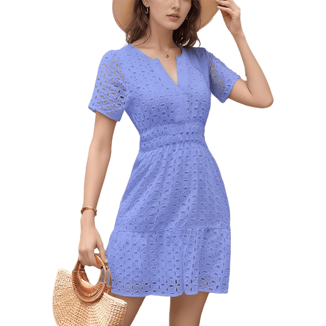 Falda de Talle Alto con Escote en V y Ojales en Color Azul S