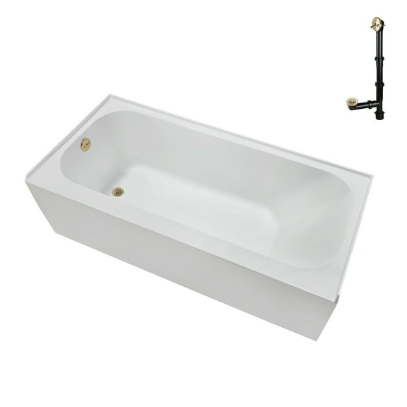 Streamline NAL-5240-PBR 60 in. x 30 in. Acrylic Left-Hand Drain Alcove Bathtub in Glossy White With External Drain in Polished Brass