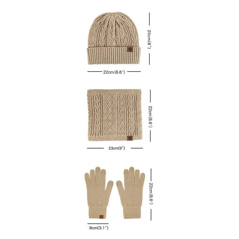 nochalofo Winter Red Hat Scarf Gloves Set Warm Knit Neck Warmer Wool Thermal Cap Outdoor Sport Ski Bike Mittens Men Women, Men's, Size: One Size