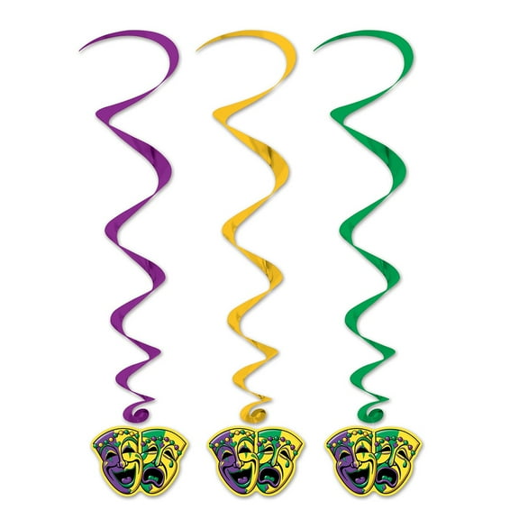 Beistle Club Pack of 30 Purple and Gold Mardi Gras Twirly Whirly Hanging Party Decorations 3"