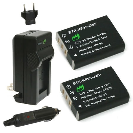 Replacement for Fujifilm Fuji X100 Battery (2-Pack, 2200mAh) and Charger