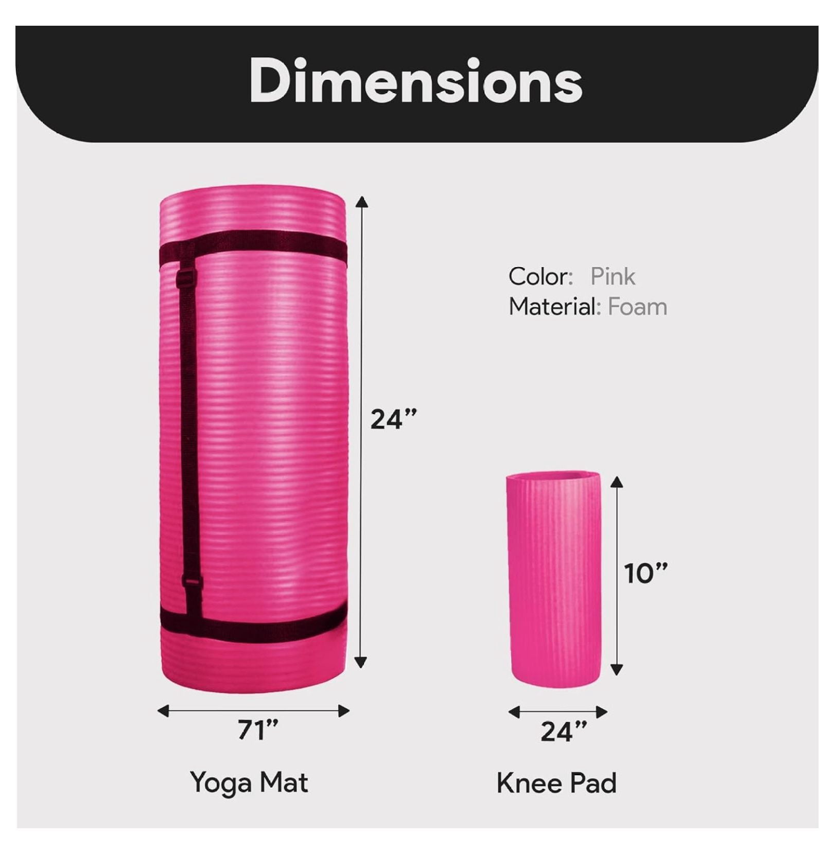 Yoga Mat 71x24 Inch with Knee Pad - Extra Thick 1" Non-Slip Exercise Mat for Home, Gym & Studio - Includes Carrying Strap & Cushion - Workout Fitness Accessories