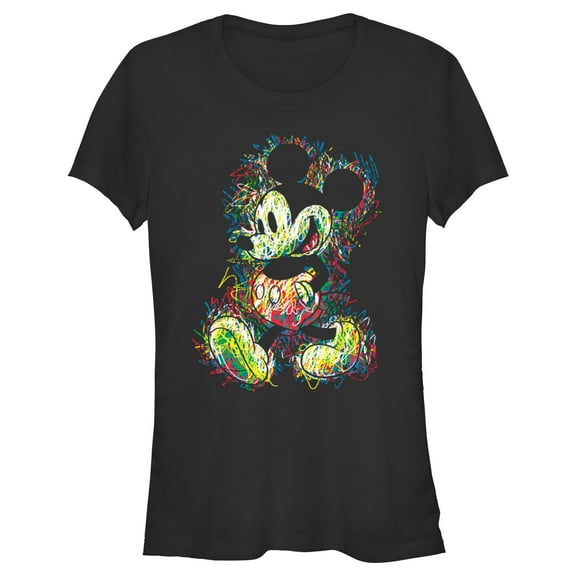 Junior's Mickey & Friends Retro Mickey Scribbles  Graphic Tee Black Small