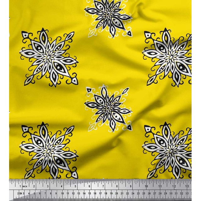 Soimoi Cotton Duck Fabric Floral Block Print Sewing Fabric Yard 56 Inch Wide