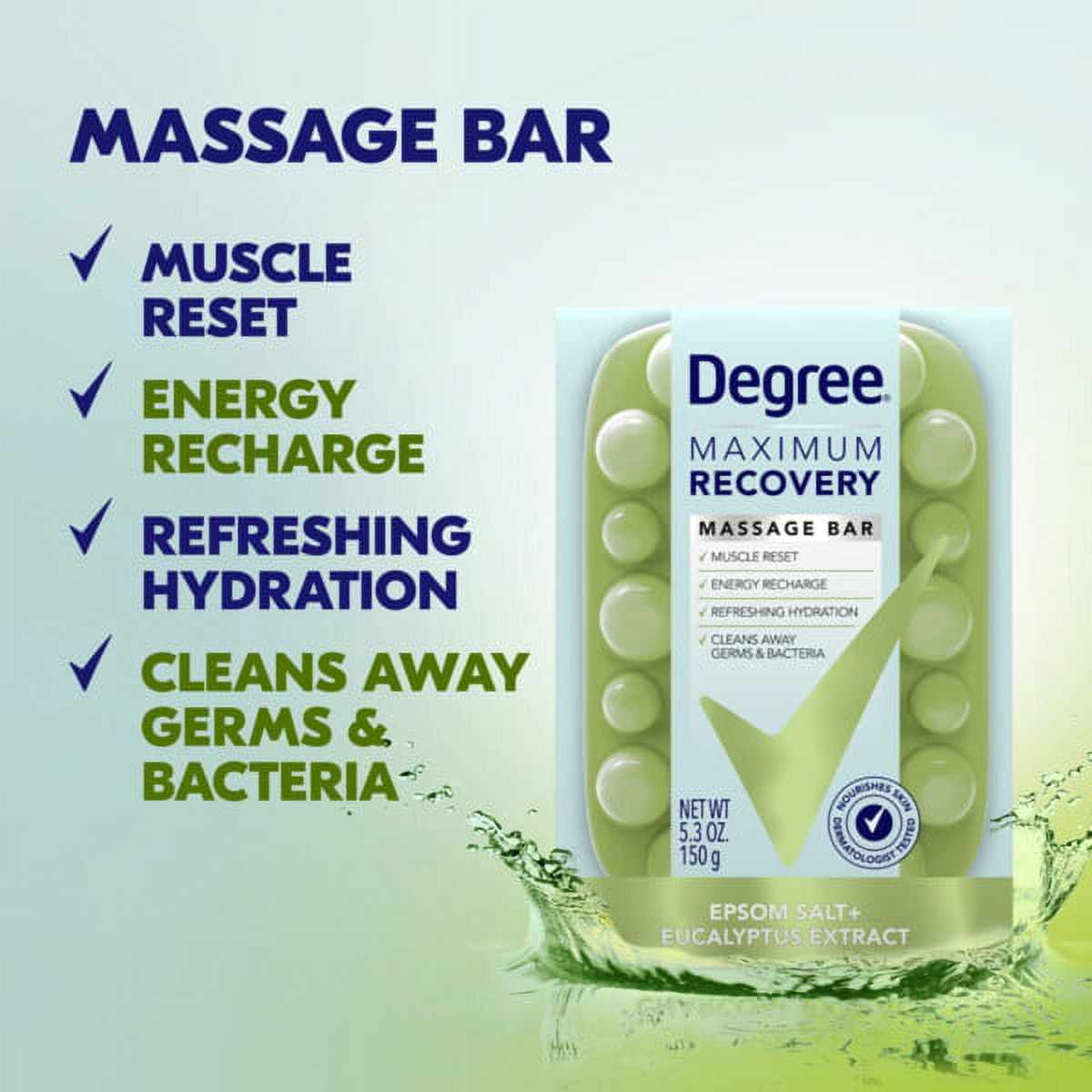 Degree Maximum Recovery Massage Bar Soap Eucalyptus Extract, 5 Oz.