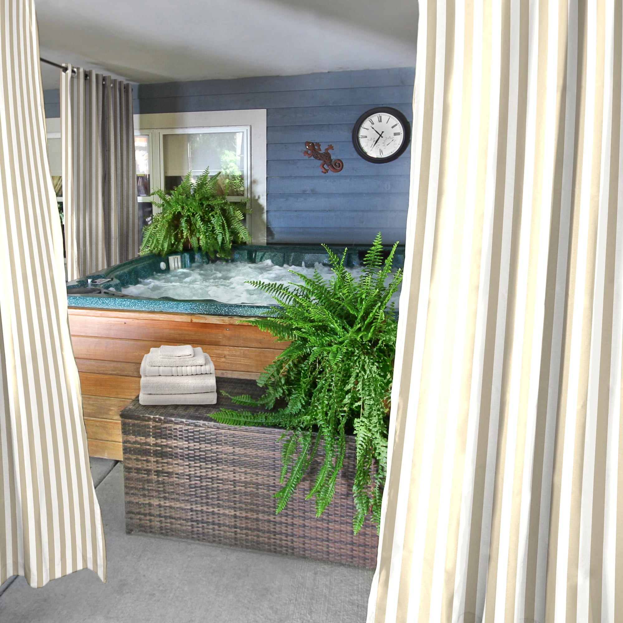 Jordan Manufacturing 54" x 96" Natural Stripe Grommet Semi-sheer Outdoor Curtain Panel