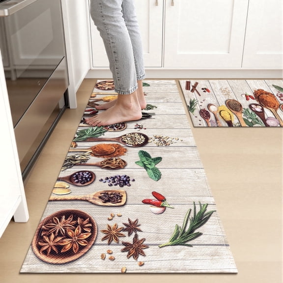 Findosom Kichen Rug Set of 2,Non Slip Machine Washable Kitchen Runner Rug for Floor,Spices Farmhouse Kitchen Rugs Absorbent for Sink,Hallway,Office,Kitchen Decor,White 19"x32" 19"x48"