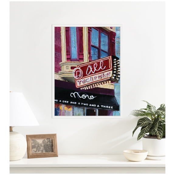 Kate and Laurel Framed Canvas Wall Art Print All Together Now by Krista V. Allenstein, 18 x 24 Sylvie White Frame, Vintage, Cityscape Art for Wall Decor