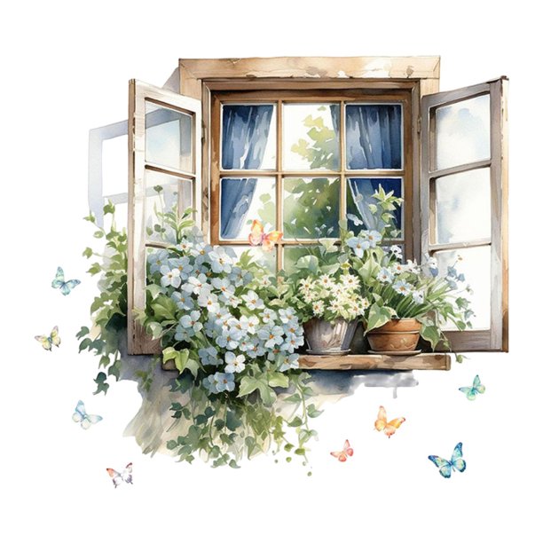 Pegatinas de Pared para Ventanas Falsas, Papel Tapiz de Acuarela para Armarios, Puertas Y Ventanas.