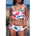 thumbnail image 2 of ABPHQTO Bañador de dos piezas con ribete de volante y cuello redondo con efecto tie dye blanco para mujer, 2 of 5