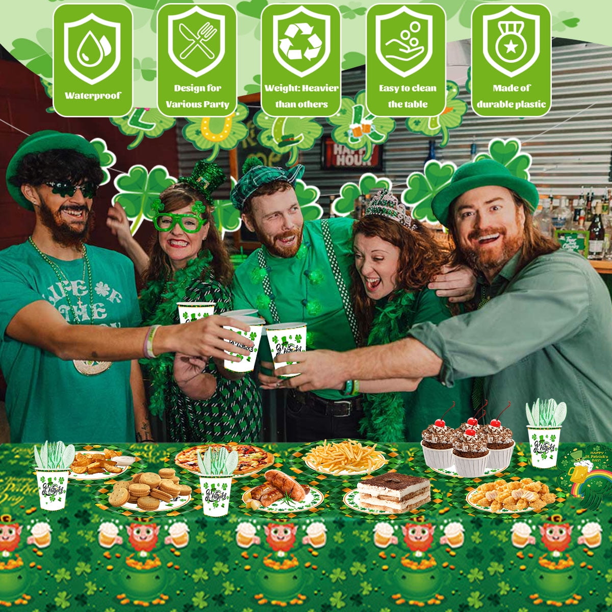 St. Patrick's Paper Plates Party Supplies Shamrock Decoration Cups Napkins Tableware Tablecloth Disposable for Irish Holiday Party Favor Accessories Serve 24 Design1