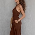 thumbnail image 6 of Aimik Womens Backless Jumpsuits Sleeveless Halter Ruched Waist Wide Leg Jumpsuits Summer Vacation Trendy One Piece Jumpsuit for Women, 6 of 6