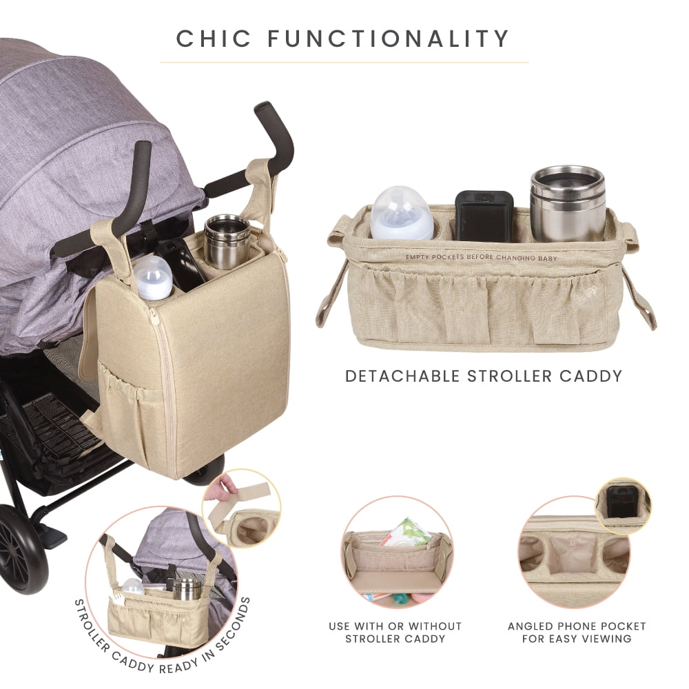 Lulyboo Diaper Bag Backpack, Full Open Cabinet and Padded Changing Station, Removeable Caddy with Two Drink Holders and Angled Cell Phone Storage for Easy Viewing, Universal Stroller Hanger, Unisex