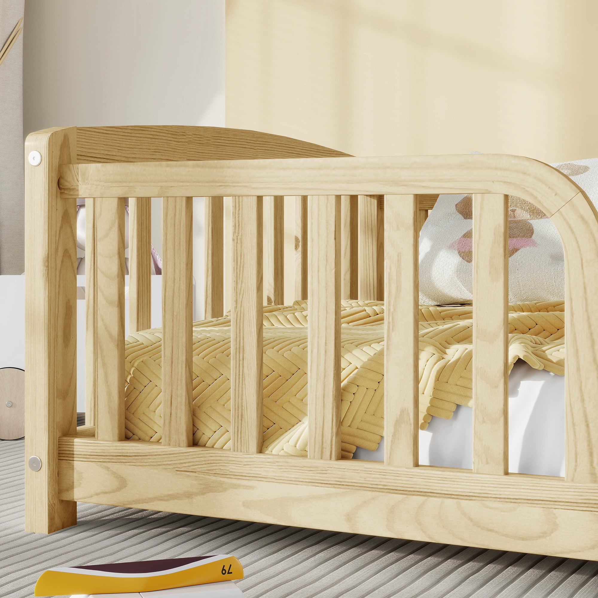 Mintazer Twin Size Toddler Floor Bed with Guardrails & Central Entrance, Natural