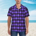 thumbnail image 2 of Fotbe purple argyle Camisa Hawaiana para Hombre Unisex – Camisa Casual de Verano con Botones de Manga Corta de Algodón y Lino,3X-Large, 2 of 7