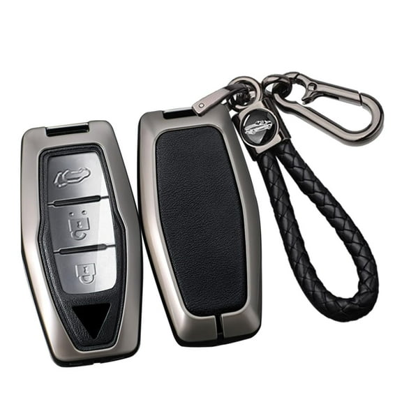 2/3/4 Button PU Leather Key Fob Cover Fit for Mitsubishi Outlander 2024 2023 2022 2021 Keyless Key Fob Case with weave Keychain