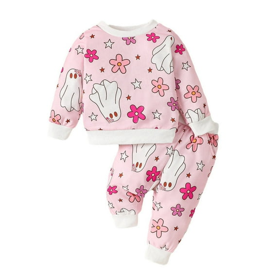 WeeBloom Halloween Outfits For Baby Girls Boys Hallowmas Long Sleeve Pumpkin Prints Tops T Shirt Pullover Pants Toddler Girl Outfit,Red 6-12 Months