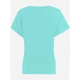thumbnail image 2 of Women's V Neck T Shirts Casual Rolled Short Sleeve Side Split Summer Tops Loose Fit, 2 of 5